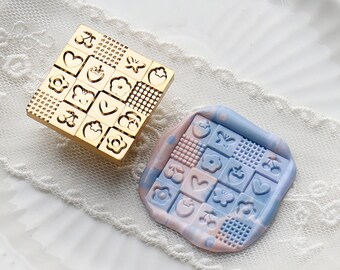 Grid tablecloth Wax Seal Stamp Kit, leaf wax seal kit, envelope seal stamp, invitation seal stamp