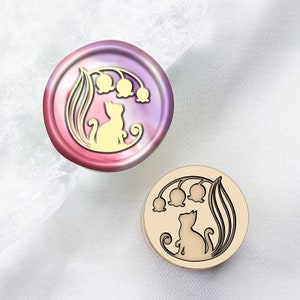 Cat with lily of the valley Wax Seal Stamp Kit,cat wax seal kit, envelope seal stamp, invitation seal stamp,mini stamp