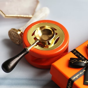 Orange sealing wax stove,black spoon, craft diy kit for wax seals