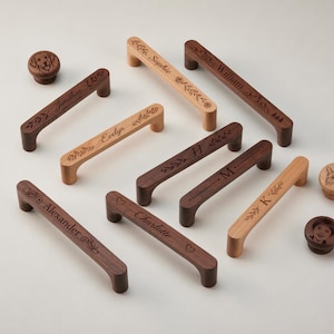 Custom engraved Retro Wooden cabinet handle pull, bar wood cabinet door handle handle, walnut drawer knobs, cupboard handle pull knobs