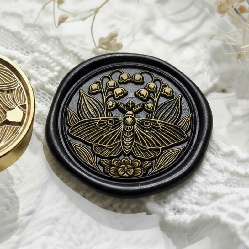 Moth vally of the lily Wax Seal Stamp Kit, moth wax seal kit, envelope seal stamp, invitation seal stamp afbeelding 1