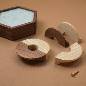 Half round wooden Drawer Pulls Knobs, 80mm walnut round Drawer knobs, Custom engraved wood Cabinet Knobs, Kitchen Handles, Beech Door Knob