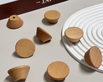 Flat wooden Drawer Pulls Knobs, 40mm-60mm walnut round Drawer knobs, Custom engraved wood Cabinet Knobs, Kitchen Handles, Beech Door Knob