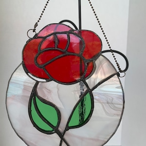 Stained Glass Red Rose Suncatcher