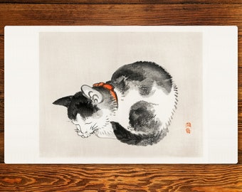 MTG Playmat Japanese Art Playmat Sleeping Cat By Kōno Bairei 14" X 24" Playmat for Commander and other Magic formats or Gaming Mousepad