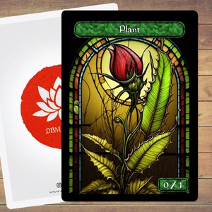 Paquete de 5 fichas de arte de vitral con fichas de plantas para Magic y otros juegos de cartas coleccionables