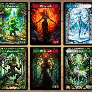 Elemental Token MTG Token Stained Glass Art Token 5er Pack für Magic und andere Sammlerkartenspiele