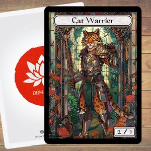 Cat Warrior Token MTG Token Cat Token Stained Glass Art Token 5 Pack for Magic and other collectible card games