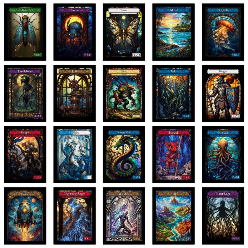 Stained Glass Art Token MTG Token Bundle Magic Token Bundle MTG Stained Glass Art Token Bulk Pack for Magic and other collectible card games image 9