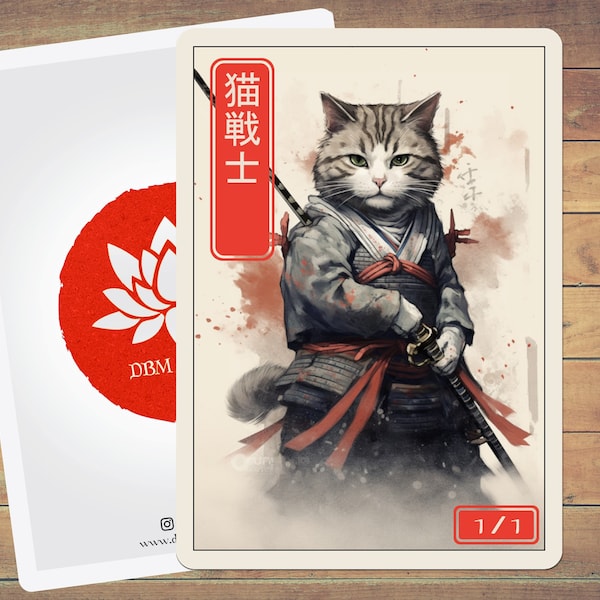 Cat Warrior Token Token Japanese Style Art Token 5 Pack for Magic and other collectable card games