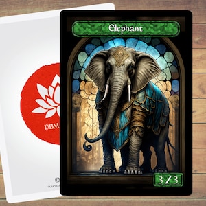 Lot de 5 jetons artistiques en vitrail Elephant Token pour Magic et autres jeux de cartes à collectionner