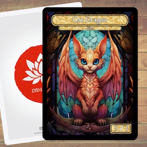 Cat Dragon Token MTG Token Stained Glass Art Token 5 Pack for Magic and other collectible card games