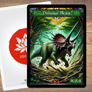 Ficha de Dinosaurio Bestia, Ficha de Dinosaurio, Ficha MTG, Ficha de Arte de Vitral, Paquete de 5 para Magic y otros juegos de cartas coleccionables