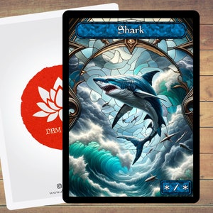 Shark Token MTG Token Stained Glass Art Token 5er Pack für Magic und andere Sammlerkartenspiele