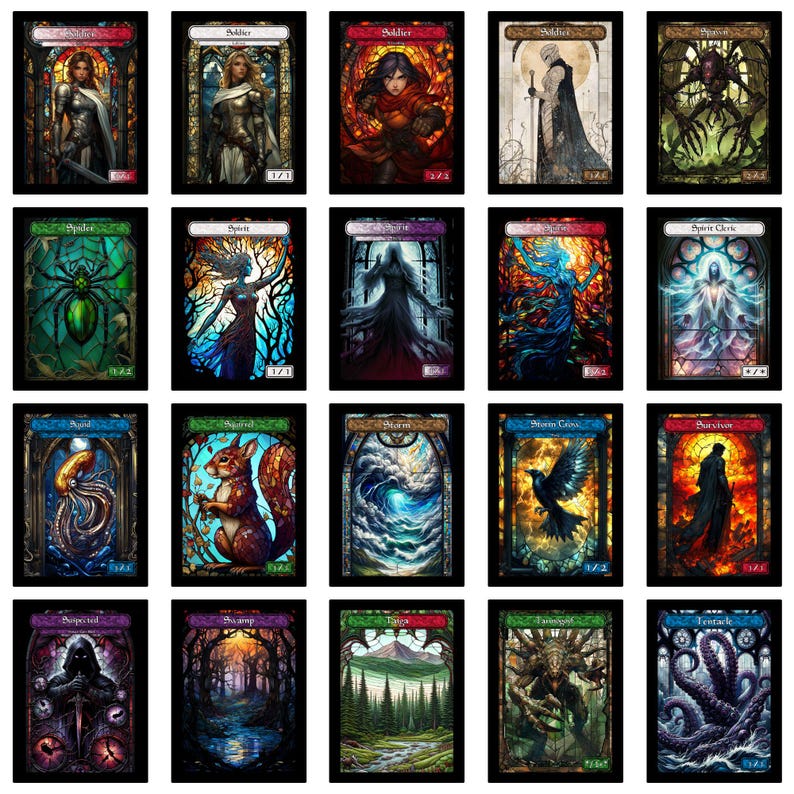 Stained Glass Art Token MTG Token Bundle Magic Token Bundle MTG Stained Glass Art Token Bulk Pack for Magic and other collectible card games image 14