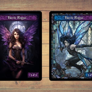 Faerie Rogue Token MTG Token Stained Glass Art Token 5 Pack for Magic and other collectible card games