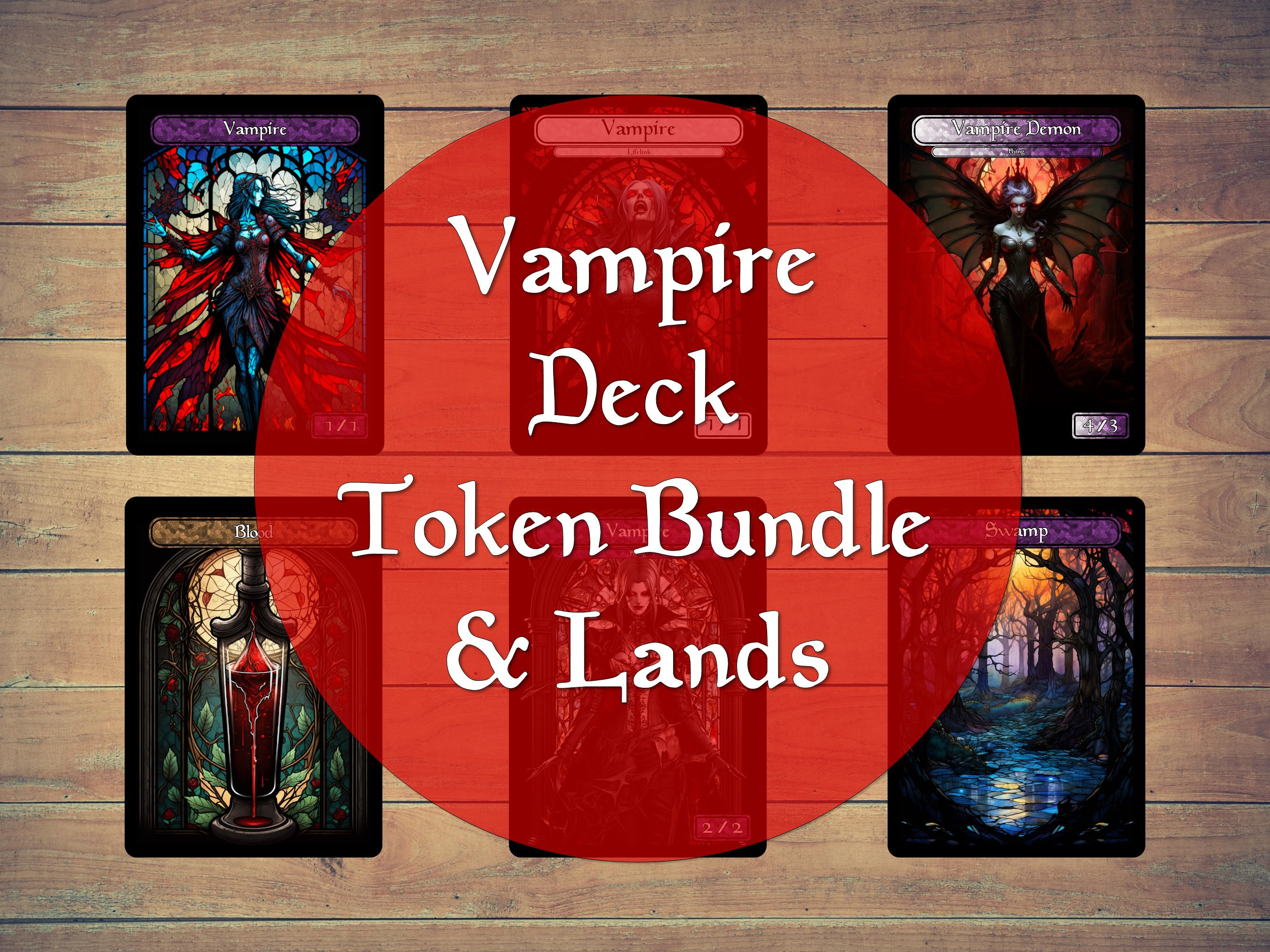 Vampire Deck Vampire Token Bundle Stained Glass Art Vampire Token Blood Token Vampire Demon Token pack for Magic collectible card games
