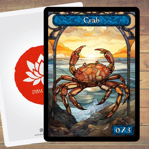 Crab Token Stained Glass Art Token 5 Pack for Magic and other collectable card games