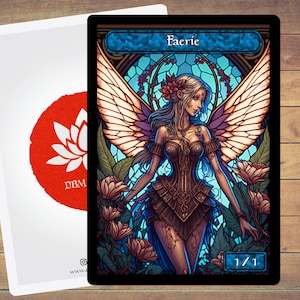 Faerie Token Stained Glass Art Token 5 Pack for Magic and other collectable card games  | Foil Option Available