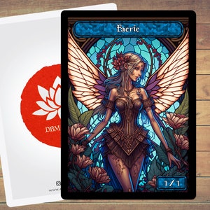 Confezione da 5 gettoni Faerie Token MTG Gettoni Vetrate Artistiche per Magic e altri giochi di carte collezionabili / Opzione Foil disponibile