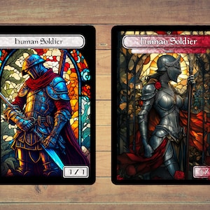 Human Soldier Token MTG Token Human Token Stained Glass Token Art Token 5 Pack for Magic and other collectible card games