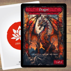 Dragon Token 1/1 MTG Token Stained Glass Art Token 5 Pack for Magic and other collectible card games