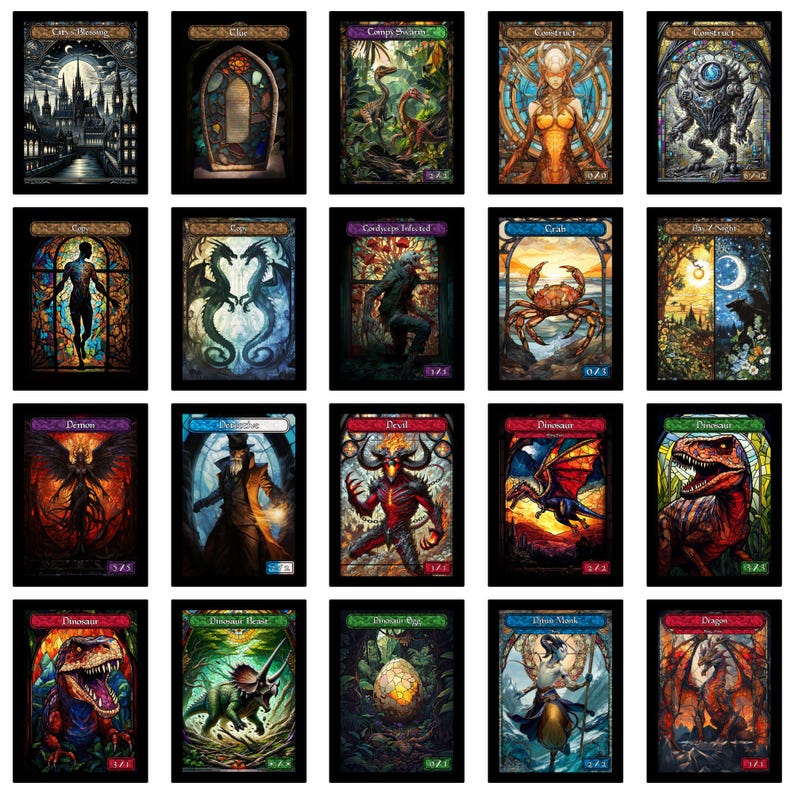 Stained Glass Art Token MTG Token Bundle Magic Token Bundle MTG Stained Glass Art Token Bulk Pack for Magic and other collectible card games image 4