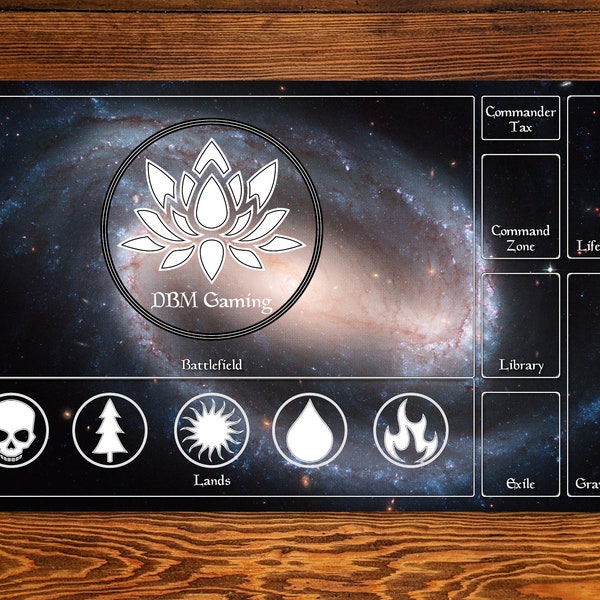 Magic Zone Layout 14" X 24" Playmat For Edh And Commander With Barred Spiral Galaxy Ngc 1300 Background