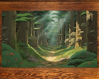 Anime Forest 14" X 24" Playmat For Card, Ccg, And Tabletop Games With Edh Zone Layout Option For Commander and other tcg games