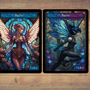 Fichas de Fada MTG - Pacote com 5 Fichas de Arte em Vitral para Magic e outros jogos de cartas colecionáveis | Opção Foil Disponível