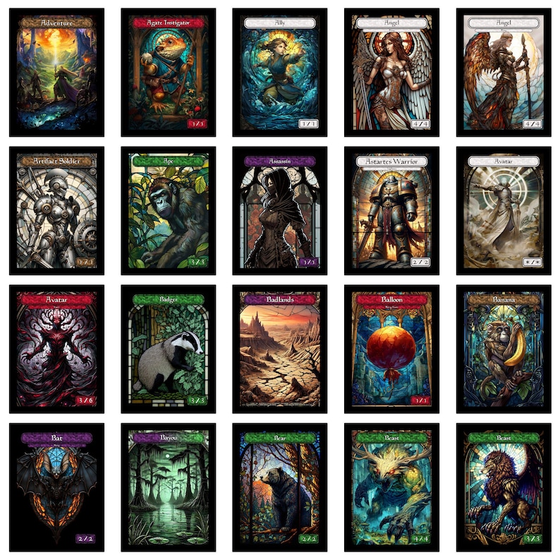 Stained Glass Art Token MTG Token Bundle Magic Token Bundle MTG Stained Glass Art Token Bulk Pack for Magic and other collectible card games image 2