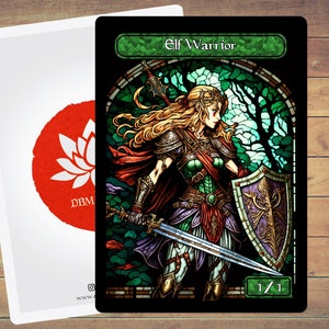 Elf Krieger Token MTG Token Elf Token Stained Glass Art Token 5er Pack für Magic und andere Sammlerkartenspiele