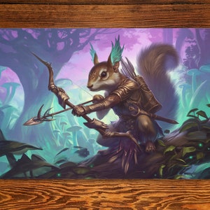Tapis de jeu écureuil 14 x 61 cm pour jeux de cartes, de montre et de table avec tapis de jeu magique Disposition de la zone Edh pour commandant, tapis de jeu MTG, archer