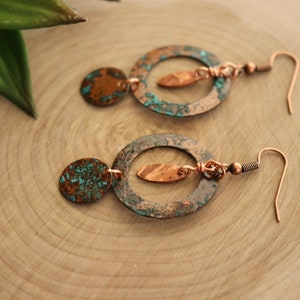 Patina Washer & Disc Dangle Copper Earrings