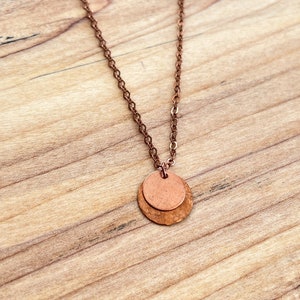 Copper Necklace - hand hammered disc detail