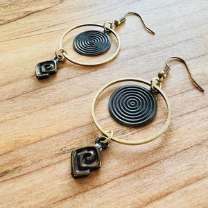 Brass Hoop earrings with antique brass accents