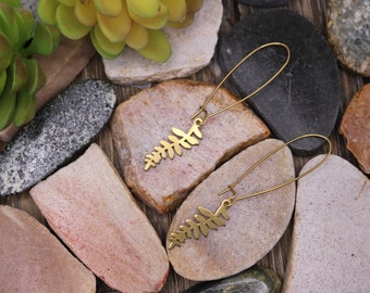 Fern leaf earrings, raw brass earrings