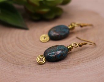African Jasper Earrings, Blue-Green Stone Earrings