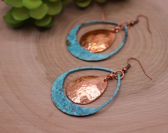Teardrop Patina Earrings with Copper Accent, Copper Earrings