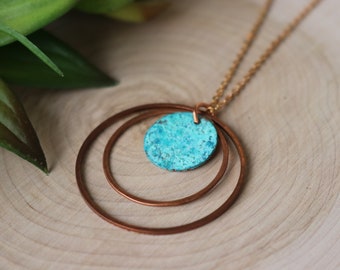 Copper Patina Necklace, Copper Circles and Blue Patina  Necklace