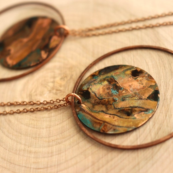 Patina Copper Necklace, Circle Necklace