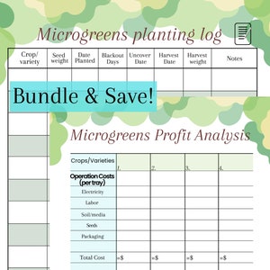 Microgreens Business Bundle - Microgreens Planting Log, Microgreens Profit Analysis, Instant Download PDF