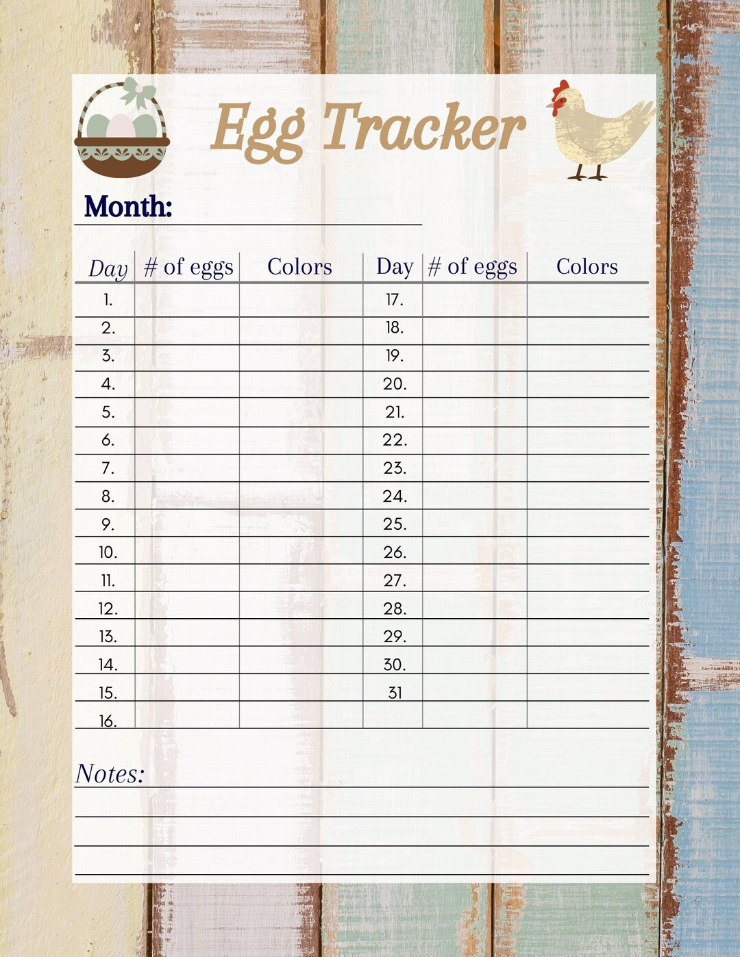 Printable Egg Tracker - Homestead Tracker, Egg Record, Egg Production ...