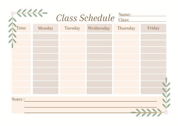 Printable College Class Schedule Template