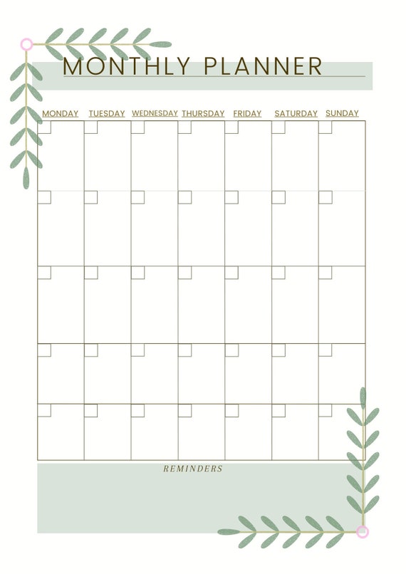 Monthly Planner Printable Instant Download - Etsy