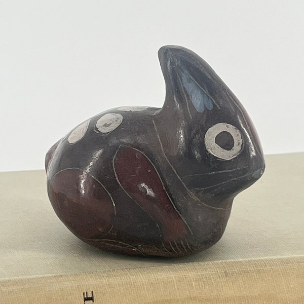 Vintage Hand Painted Mexican Tonala Pottery Tiny Ceramic Bunny Rabbit