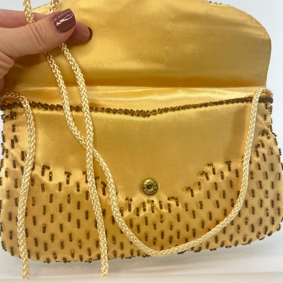 Vintage Magid Gold Beaded Satin Evening Clutch wi… - image 8