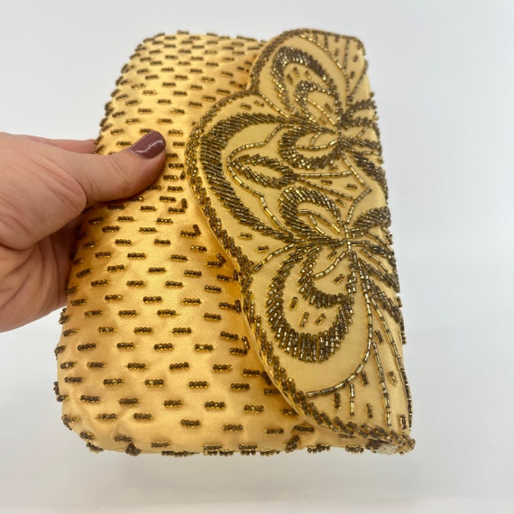 Vintage Magid Gold Beaded Satin Evening Clutch wi… - image 4