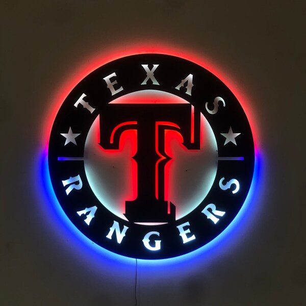 Texas Rangers Baseball Lighting Metal Wall Art, Metal Led Wall Sign, Baseball Fan Art, Man Cave Wall Art, Texsas Rangers Fan Cave