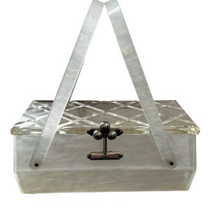 Vintage 60’s Lucite Handled Clear Acrylic Mid Century Handbag Purse Bag